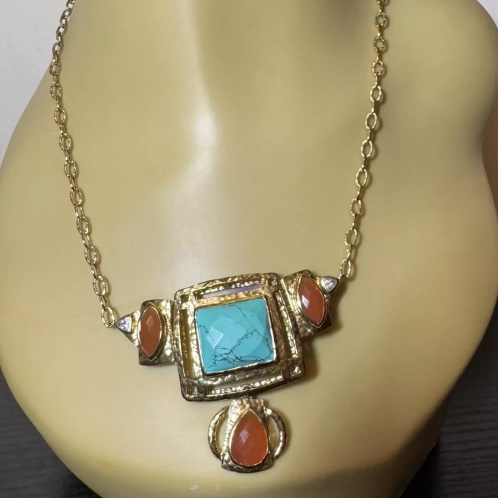 Melinda Maria  Necklace Gold Plated Turquoise Carnelian White CZ